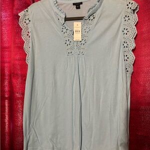 Women's Blue Eyelet Sleeve Top